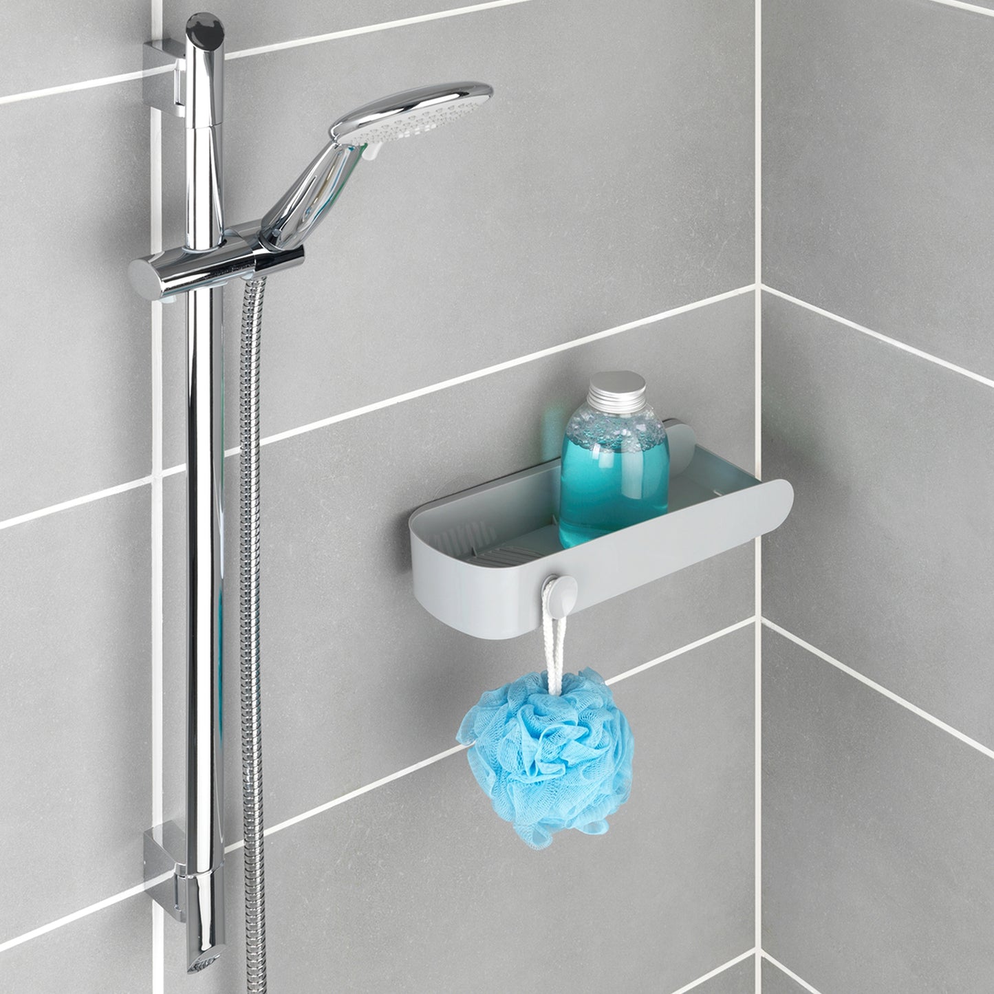 immagine-4-wenko-porta-oggetti-doccia-bob-grigio-fissaggio-senza-fori-ean-4008069130818