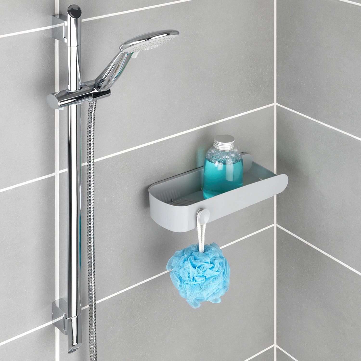 immagine-4-wenko-porta-oggetti-doccia-bob-grigio-fissaggio-senza-fori-ean-4008069130818
